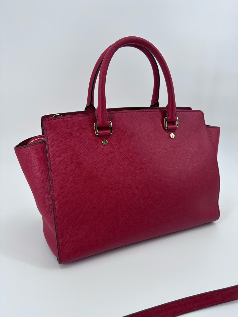 Michael Kors Red Selma Large Saffiano Leather Satchel with Gold Hardware - Picture 3 of 16